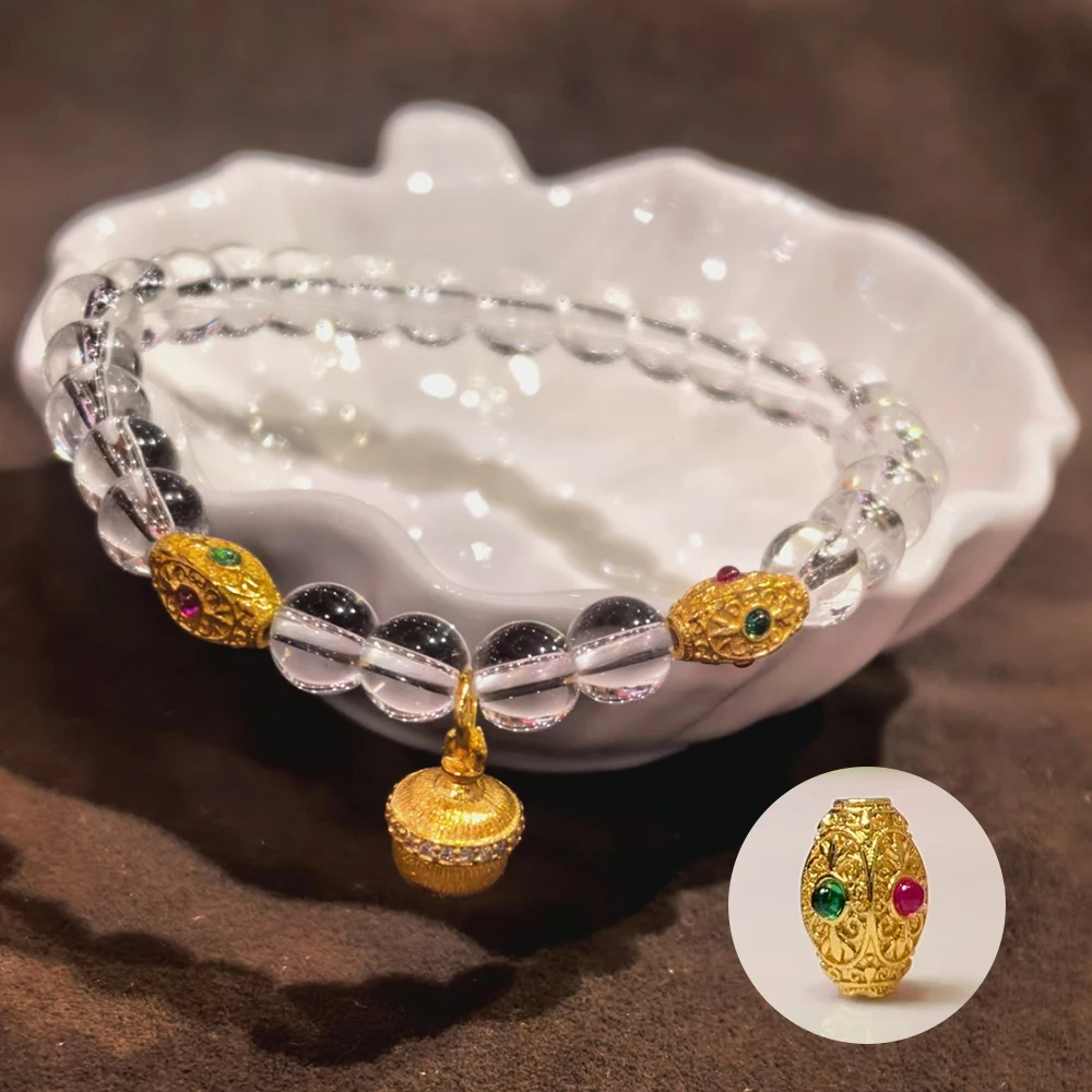 

5pcs Punching Natural Stone Beads Pupal Shape Plate Golden Big Hole Loose Spacer Beaded for Making DIY Jewelry Necklace Bracelet