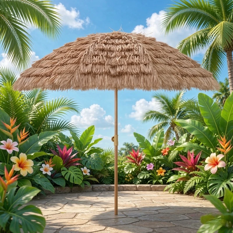 Natural Thatched Tiki Patio Umbrella Hawaiian Hula Style PP Grass Canopy Outdoor Beach Sun Shelter For Tiki Bar Cafe Balcony