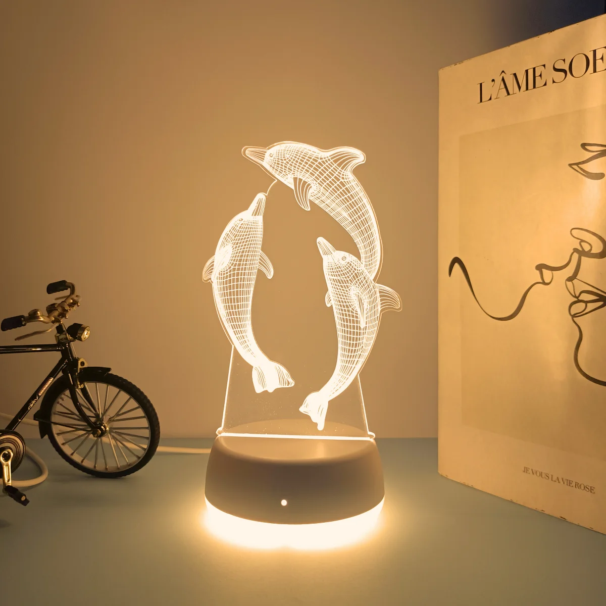 1pc cute dolphin 3D night light, USB power switch control, home decoration light, suitable for decorating various scenes.