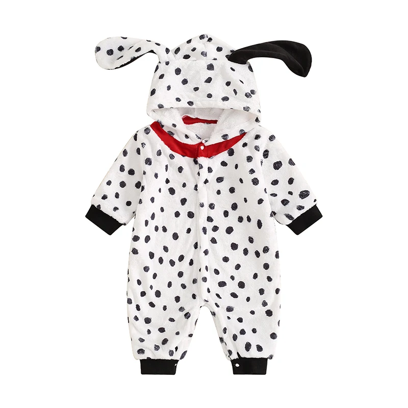 

Baby Cow Jumpsuit Furry Long Sleeve Hooded Dots Winter Romper Clothes for Boys Girls