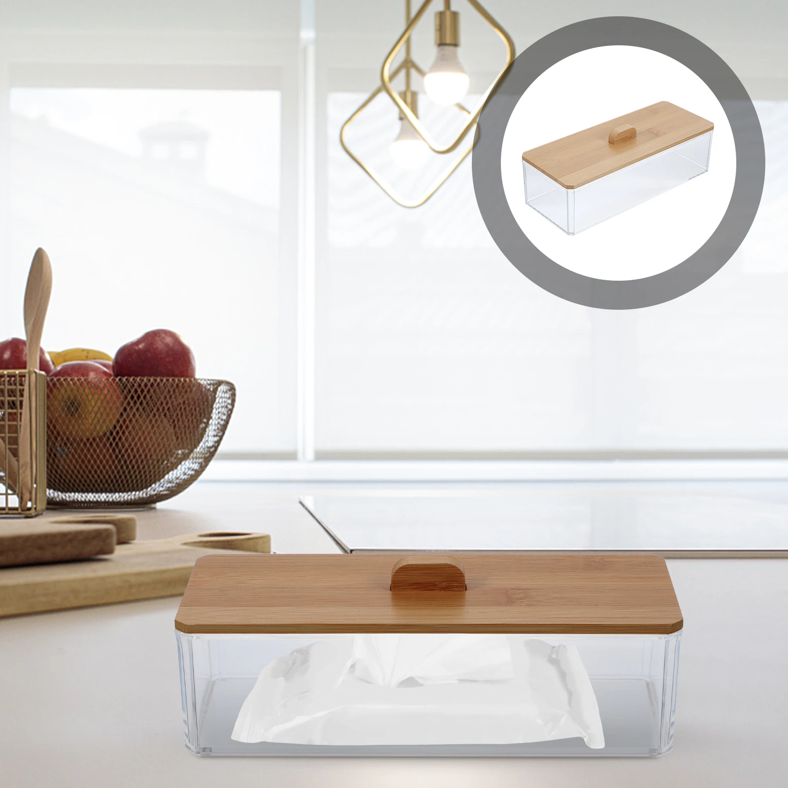 

Lightweight Acrylic Tissue Box Creative Desktop Napkin Holder With Bamboo Lid Durable Storage Case For Bedroom And Living Room