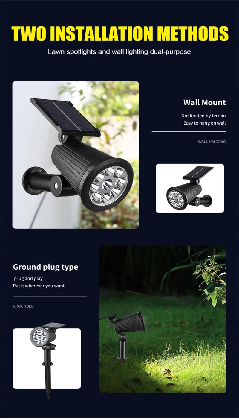 Solar Landscape Lights 9LED Adjustable In-Ground Wall Spotlight IP65 Waterproof Outdoor Lighting for Garden Yard Pathway 1-4Pcs