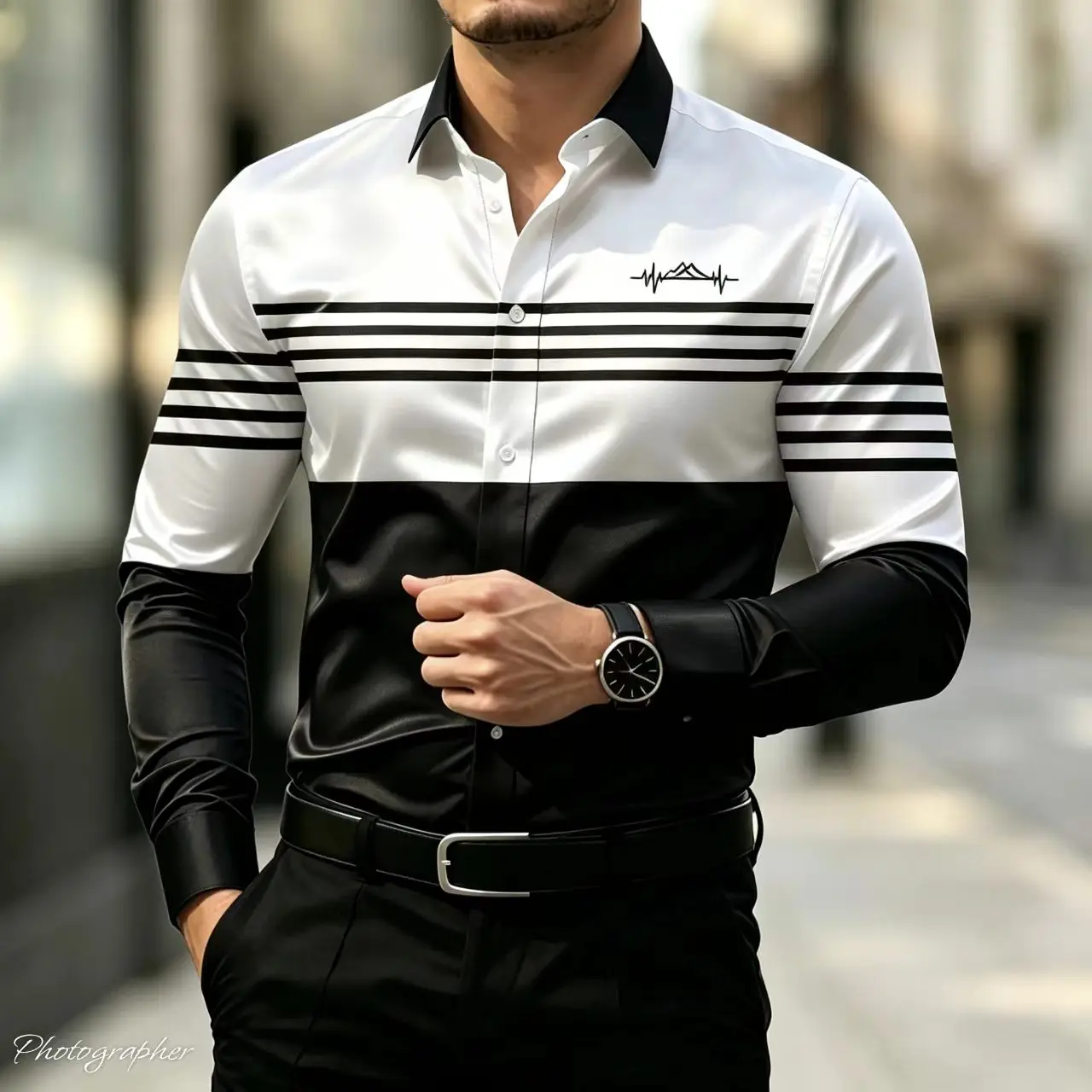 Luxury Men's Satin Silk Dress Shirt Color Block Striped Long Sleeve Freedom Print Business Casual Slim Fit Formal Party Top