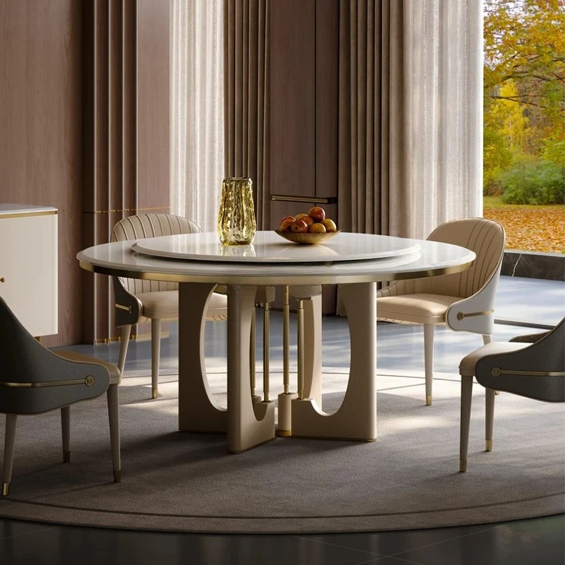 Light luxury marble round table living room home luxury atmosphere high-end round dining table with turntable