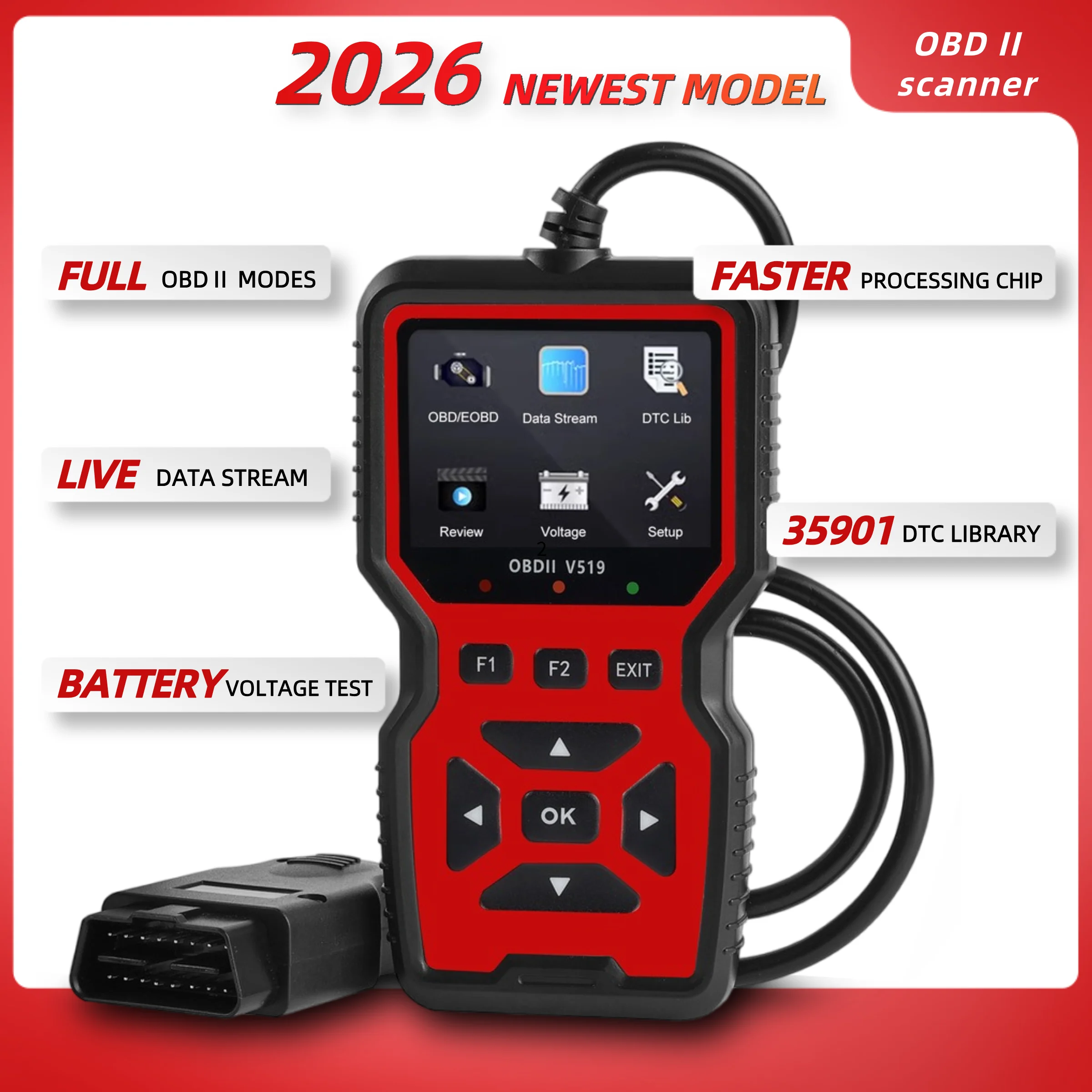 V519 Car Diagnostic Scanner Tool Automotive OBD2 Scanner for Engine Health Check with Color Screen