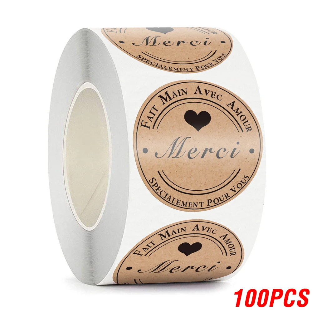 100-500pcs Merci Kraft Sticker Fransızca Teşekkürler Teşekkürler Fait Ana Avec Amour DIY Çok Fonksiyonlu Kağıt Etiket Yapıştırıcı Hediye Mühür Çıkartma