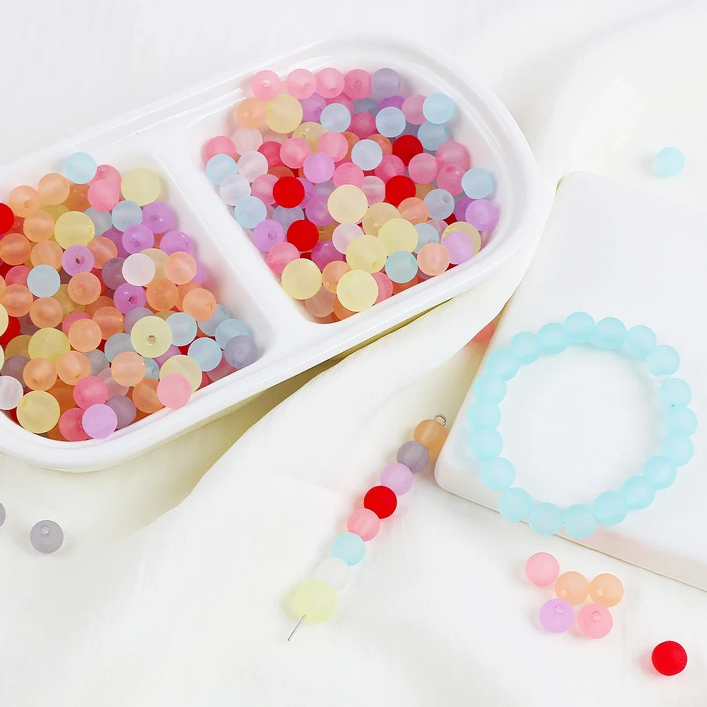 

8/10mm Acrylic Solid Color Transparent Frosted Round Beads for Jewelry Making Necklace Bracelet Spacer Beads DIY Accessories