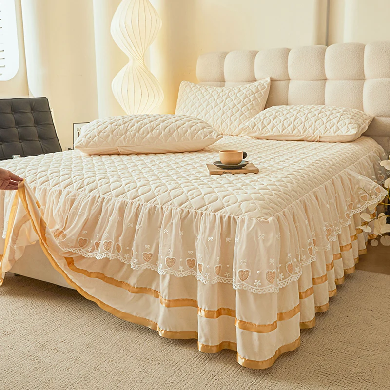 Simple Style Bed Skirt Single/Queen/King Size Bedspread Ruffles Bed Cover Home Quilted Bed Linen cubre colchón (No Pillowcase)