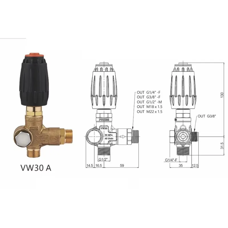 New 4350 PSI 10.6-GPM Black Spring Brass Pressure Washer Regulator Valve VW30A for Home Use and Retail