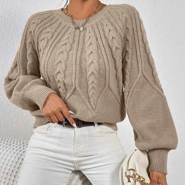 Vintage Women's Prismatic Fried Dough Twists Design Feel Lazy Inside and Outside Knit Pullover Sweater Top