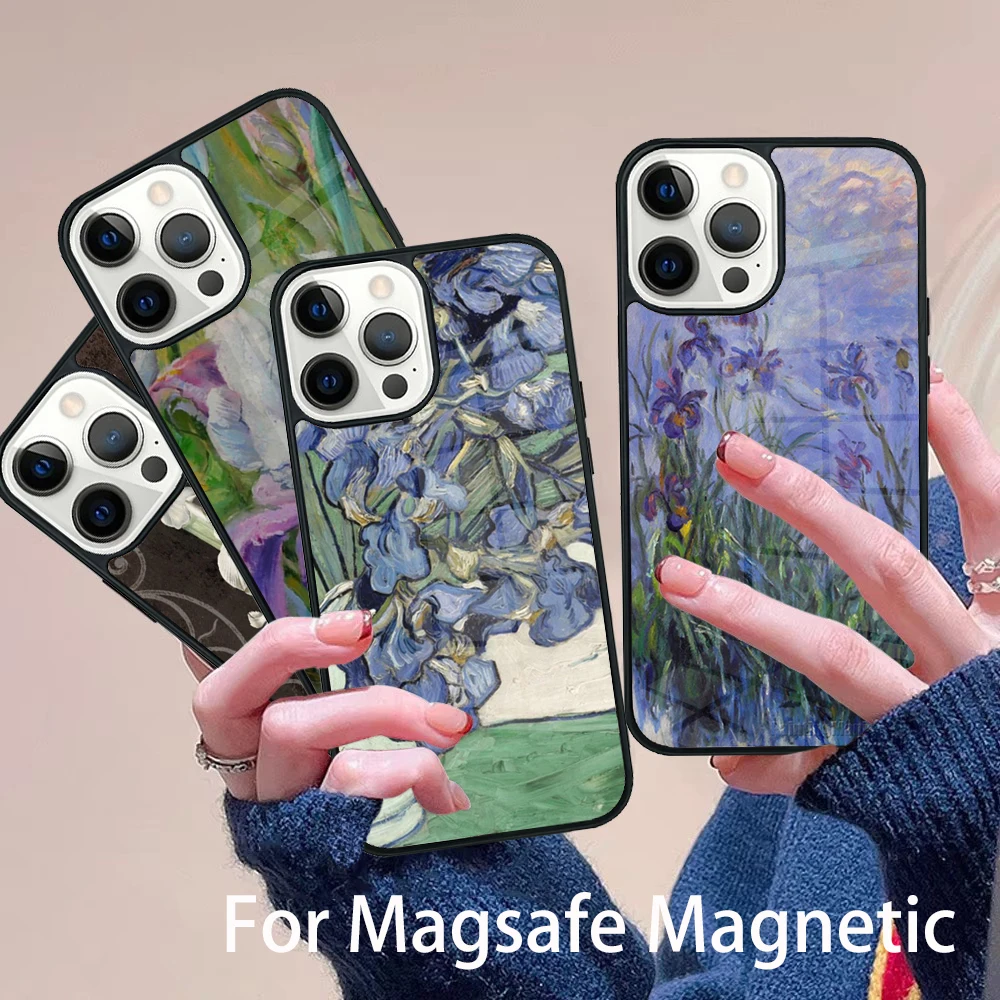 

Irises Painting Phone Case Magesafe Magnetic Wireless Charge Cover For IPhone 16 11 12 13 14 15 Pro Max Plus Mini