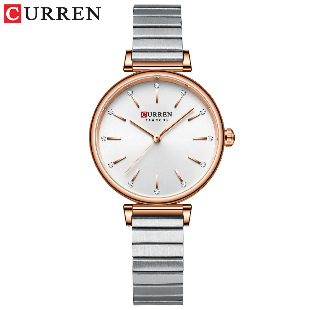 CURREN 9081 Relógio de quartzo feminino redondo simples moda casual relógio de pulso para presente de aniversário feminino