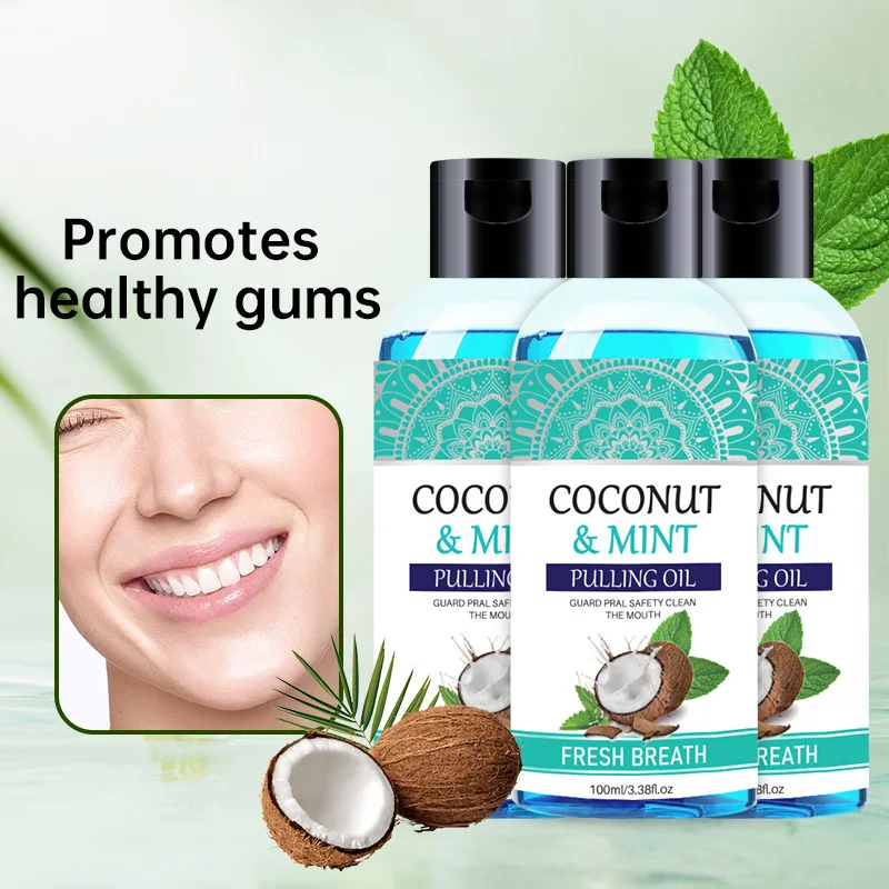 

100ml Coconut Mint Oil Mouthwash Fresh Breath Oral Care Oil Daily Oral Care Essential Oil Protect Mouth Whiten Teeth New