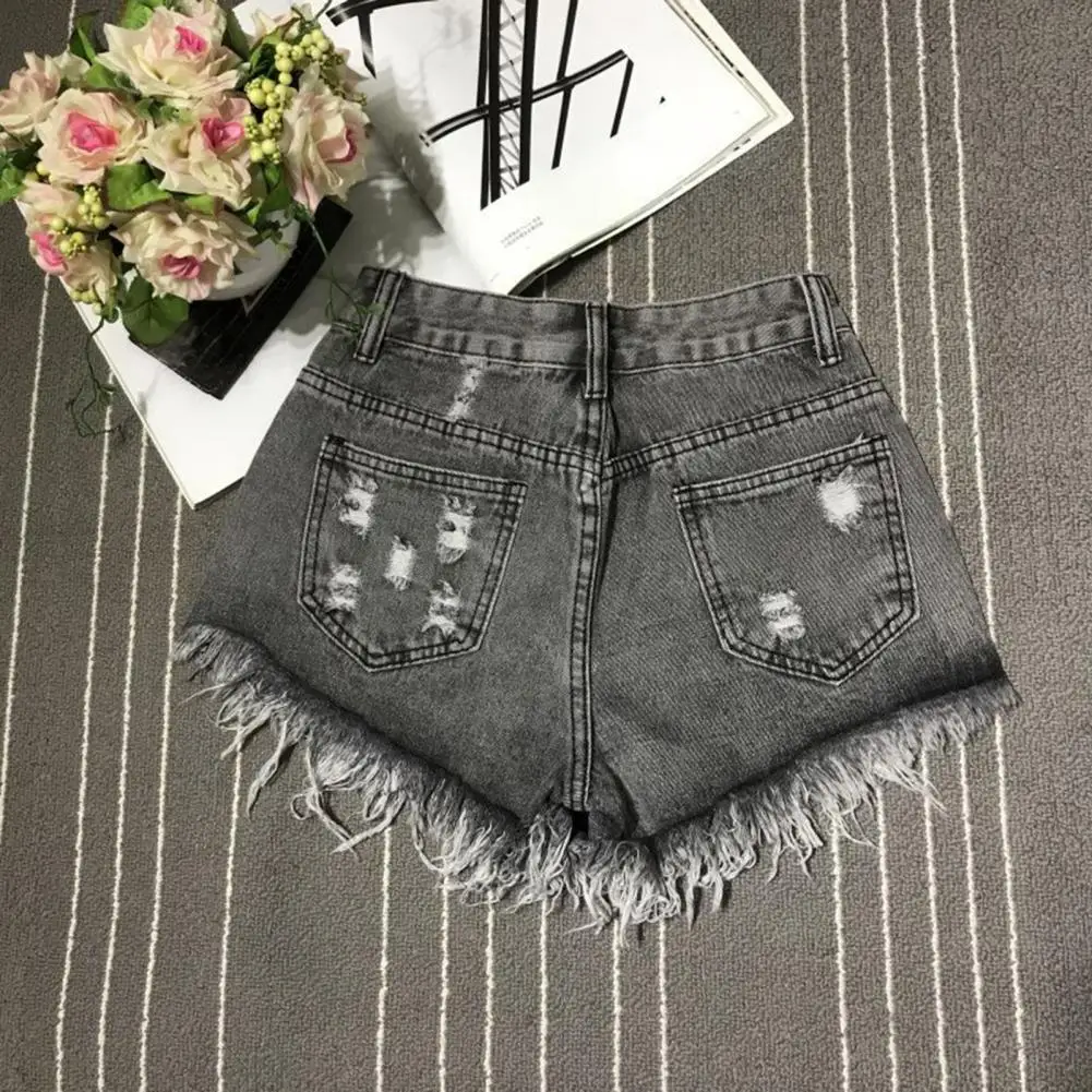 Celana Pendek Denim Bertingkat Tinggi Celana Pendek Denim Tertekan Pinggang Tinggi Wanita Celana Ala Jalanan Kasual Fashion Musim Panas dengan Berjumbai Robek