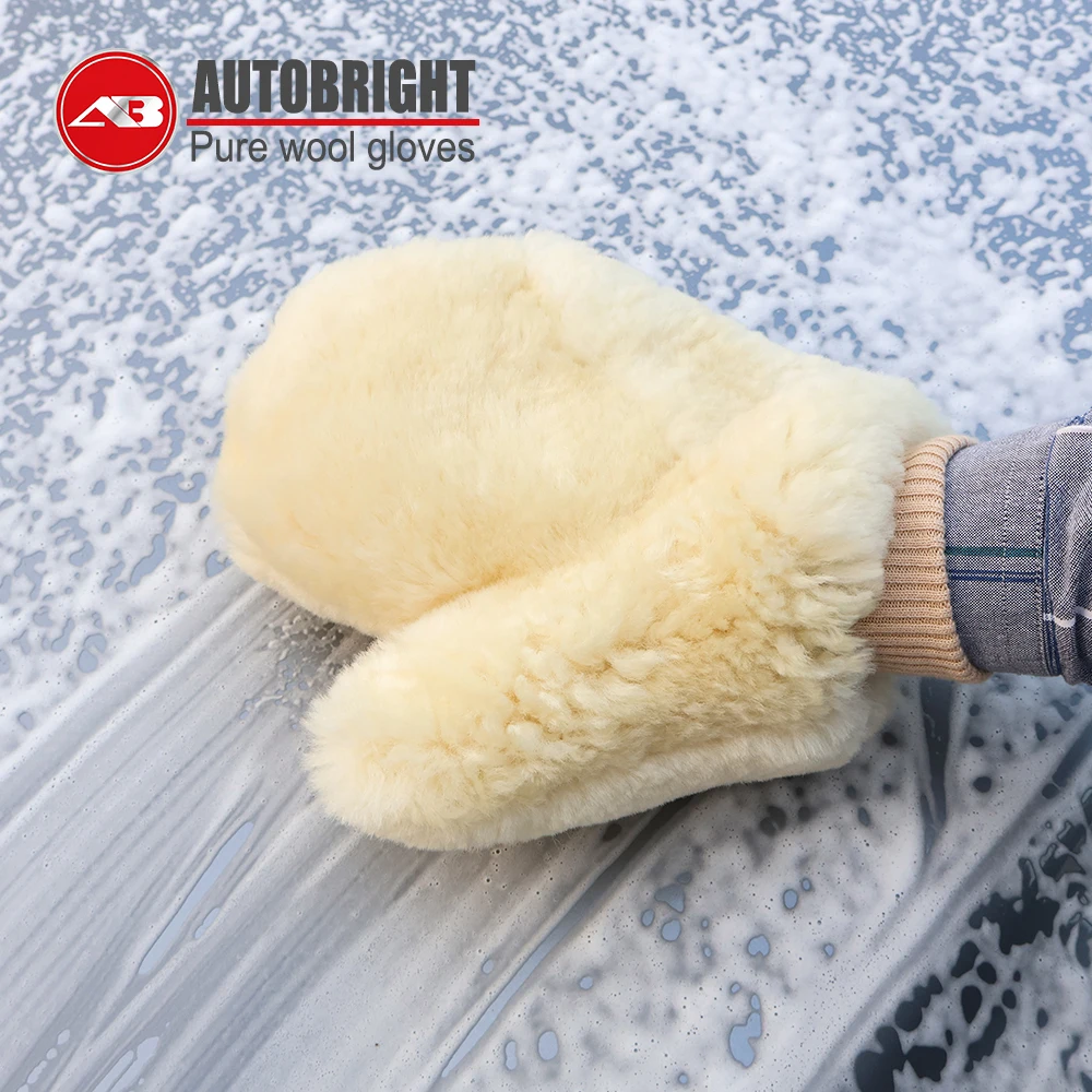AUTOBRIGHT 100% Pure Wool Double-Sided Car Wash Mitt - Ultra-Soft Scratch-Free High Absorbency Perfect for Car Body Cleaning