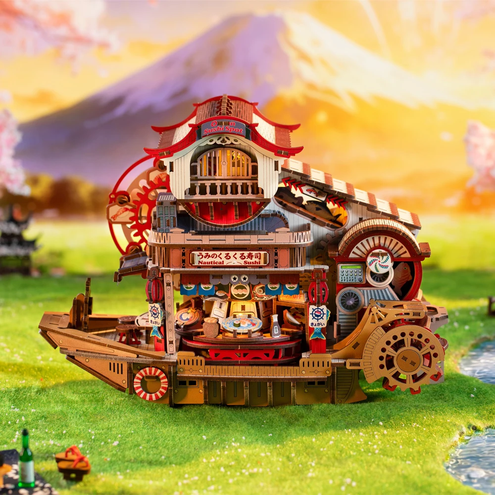 Pawsera NEW DIY Wooden House Figurines Nautical Sushi Store Miniature Kits Home Desk Decoration For Adult Handmade Gifts