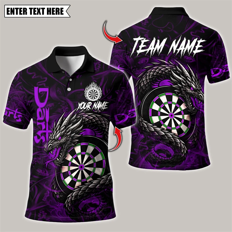 Trendy Dragon Graphic Darts Polo Shirts For Men Fashion Summer Custom Name Team Name Polo Shirt Loose Breathable Team Uniforms
