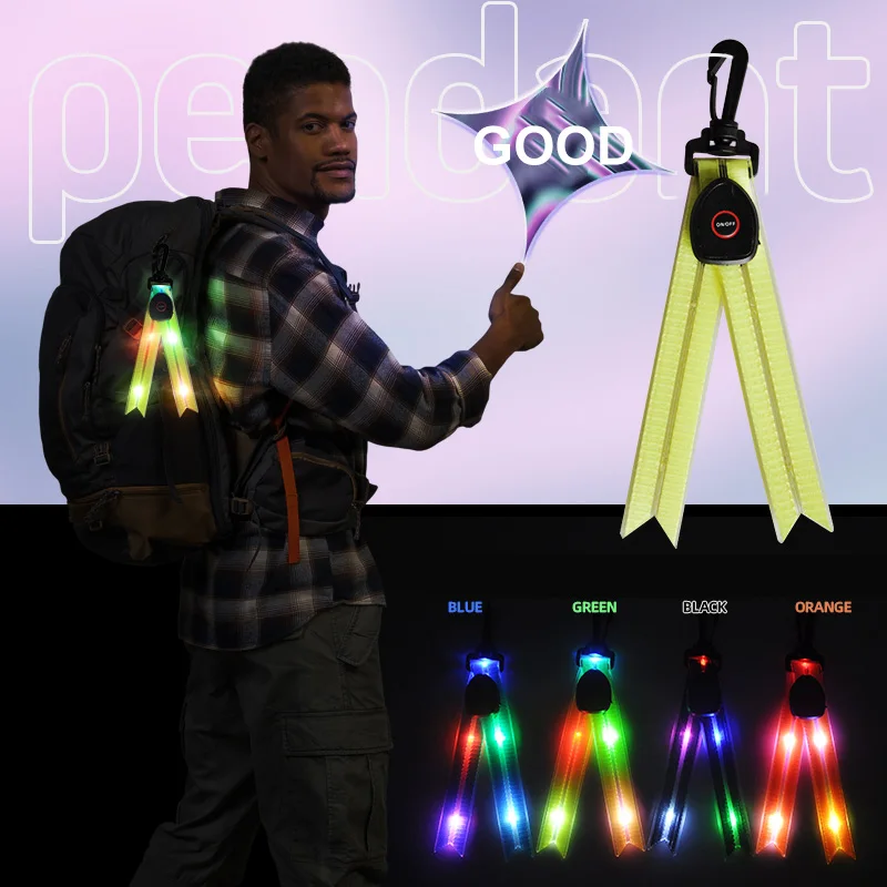 LED Luminous Backpack Warning Light Outdoor Cycling Running Night Safety Warning Signs Camping Trip Party Bag Hanging Pendants