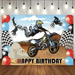 Motocross Racing Theme Backdrop Motorcycle Dirt Bike Photography Background for Boys Birthday Party Decoration Cake Table Banner