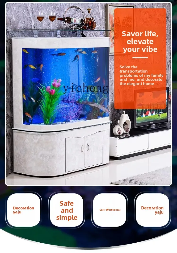 L- double round fish tank ecological glass water-free aquarium against the wall