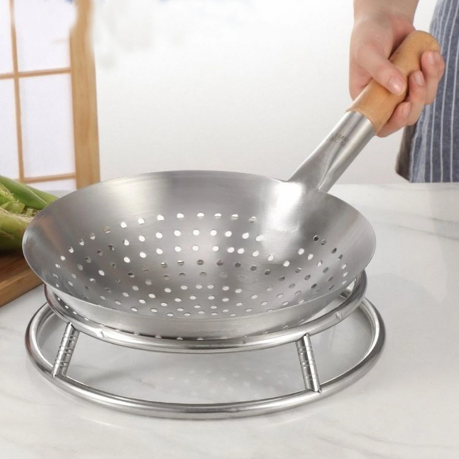 

26Cm Pot Stand Double Layer Round Wok Rack Stainless Steel Anti Slip Base For Electric Stove Kitchen Storage Rack Round Pot