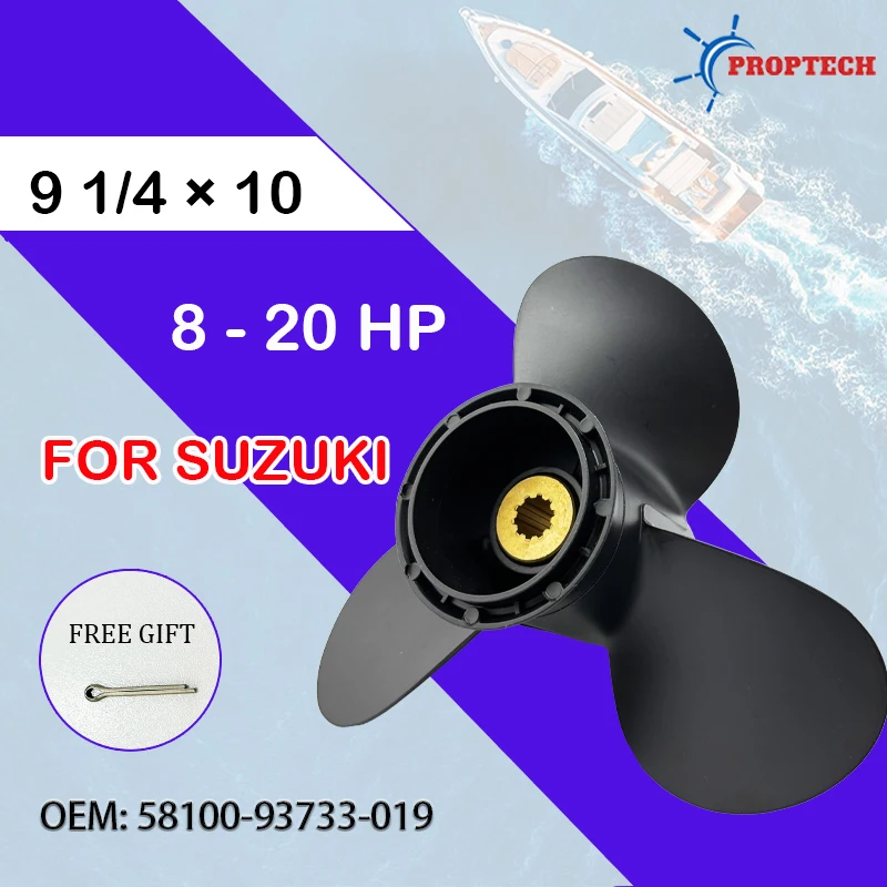 

Aluminum Marine Propeller Screw For Suzuki Boat 8hp 9.9hp 10hp 20hp 9 1/4*10 3 Blade 10 Spline 58100-93733-019 Outboard Motor