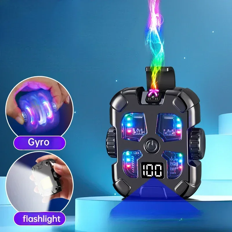 Mecha Style Gyroscope Double Arc Charging Lighter with Lighting Colorful Light Type-C Electric Lighter Men's Decompression Toy