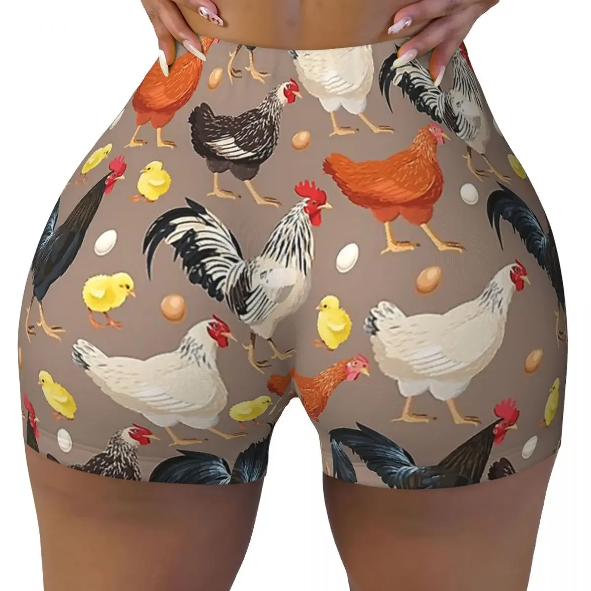 Custom Chicken Colorfull Pattern Women Gym Workout Running Shorts Athletic Volleyball Biker Yoga Shorts