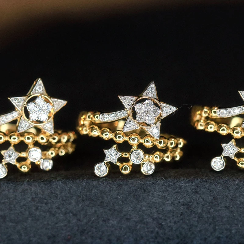 Aazuo Real Vintage Jewelry 18K Yellow Gold Real Diamonds Luxury Star Ring Gifted For Woman Deluxe Banquet Fashion Jewelry Au750