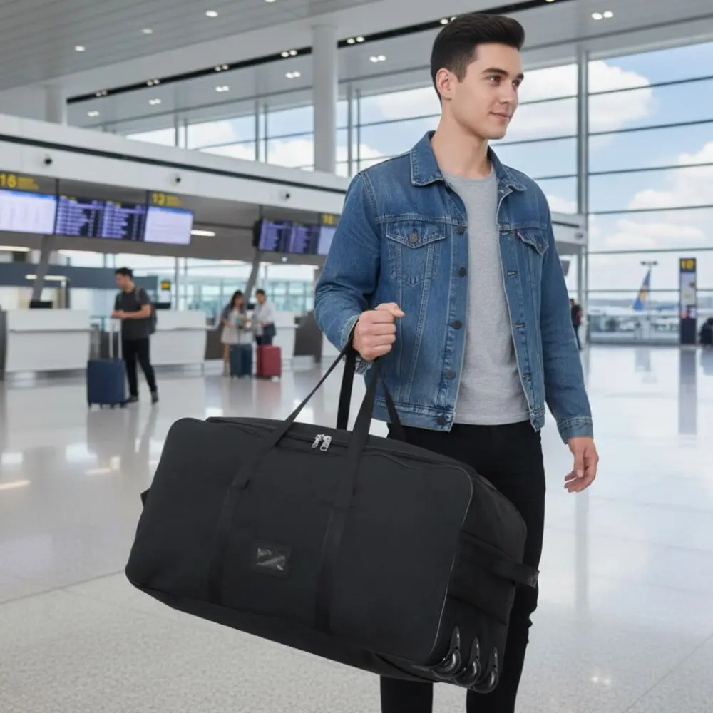 

Foldable Weekend Travel Bag Large Capacity Multiple Compartments Trolley Backpack with Detachable Wheels Waterproof Duffel Bag