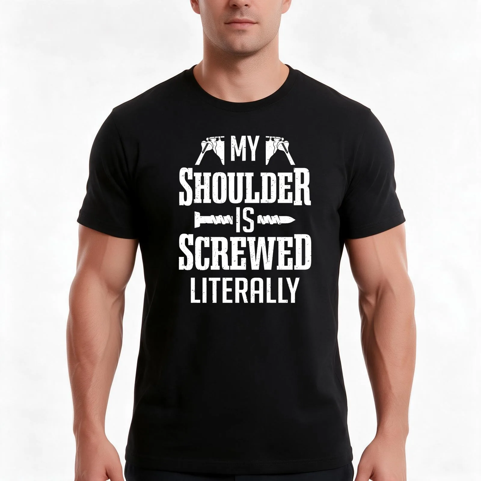 My Shoulder Is Screwed Literally Shoulder Surgery T-Shirt, Summer Casual Cotton Tee, Oversized Streetwear Tops, Unisex Men Women