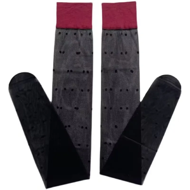 

Black Thin Sexy Stockings with Red Edges, Black Silk Long Tube Polka Dot Heart Over-the-Knee Socks, Internet Celebrity Style Hig