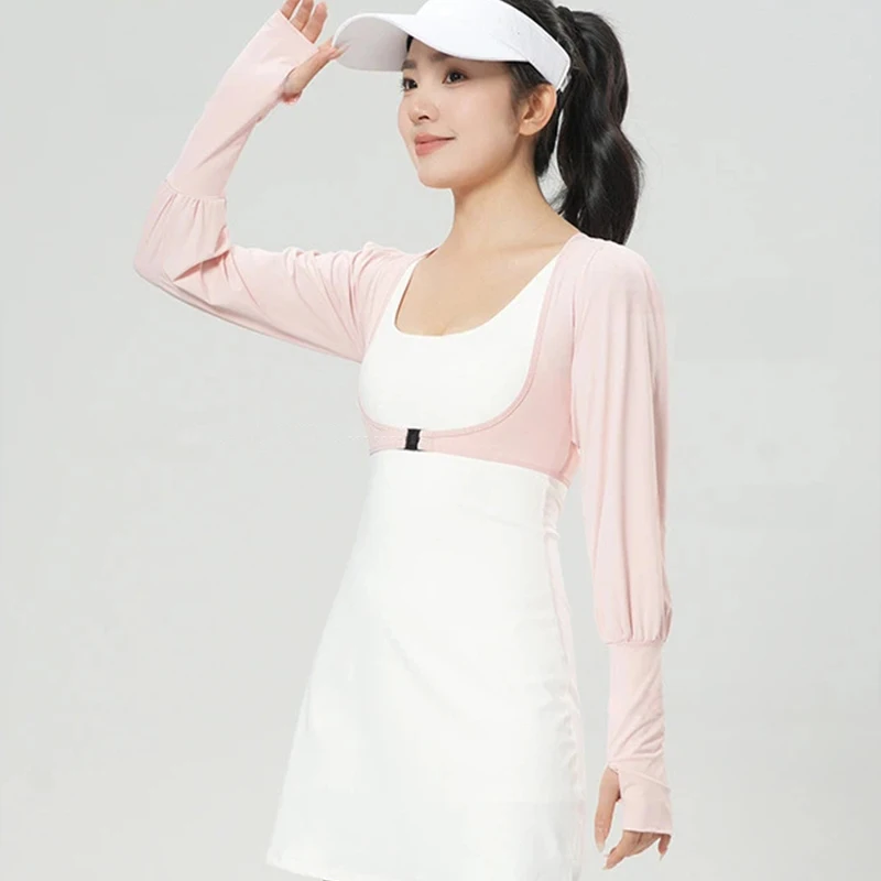 Summer Breathable Cooling Shawl Arm Sleeves With Finger Holes Women Anti-UV Sun Protection Shrug Outdoor Sports Golf T-Shirt view 5
