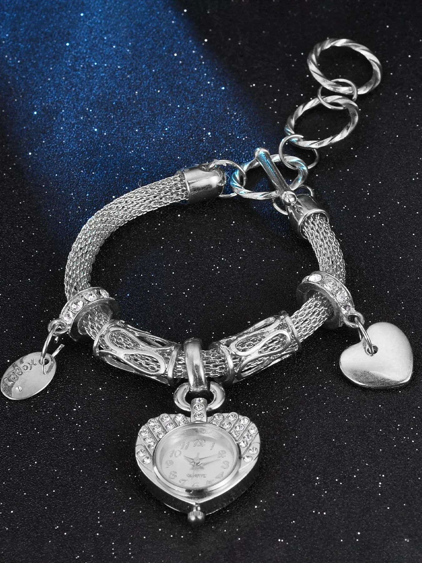 Hot selling popular peach heart bracelet watch mesh strap pendant love overseas retro peach heart steel strap bracelet quartz