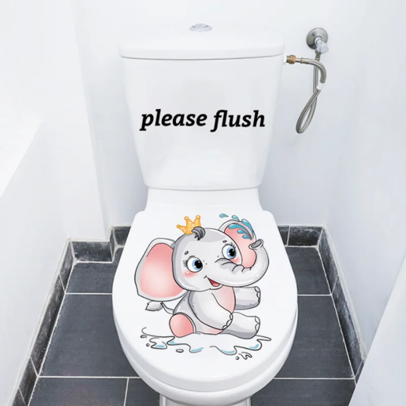 Kawaii Cartoon Elephant Toilet Sticker DIY Window Glass Wall Sticker Bedroom Decoration Sticker Self-adhesive Bathroom Wallpaper