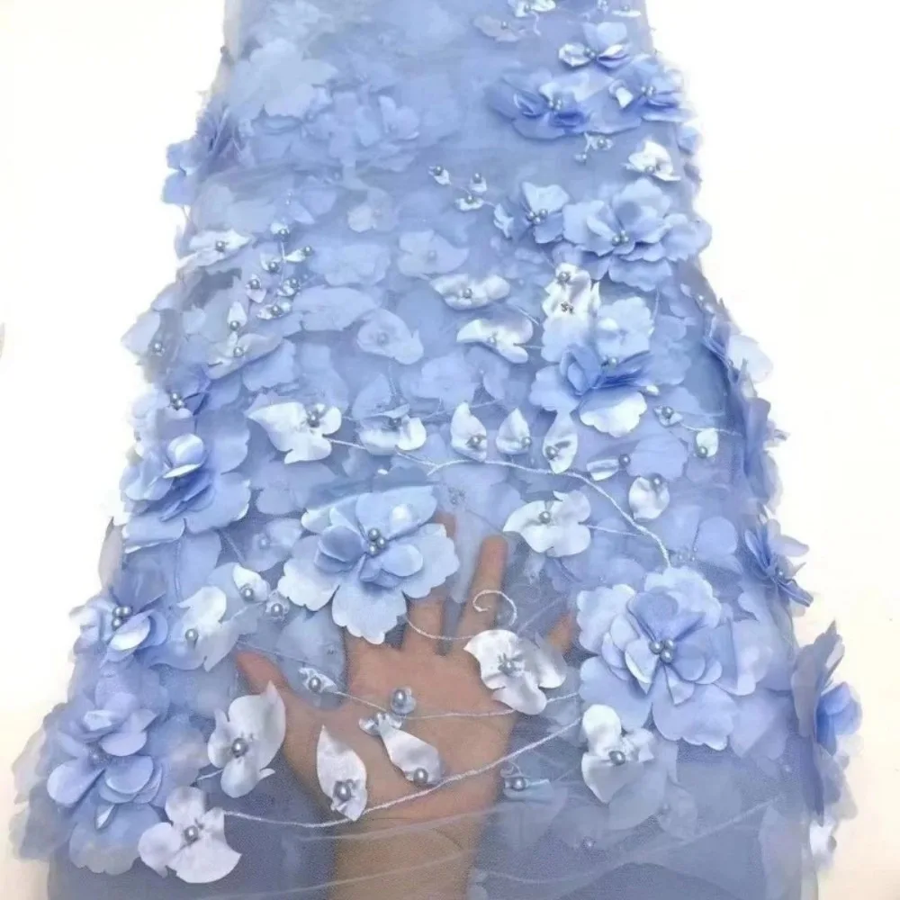 3D Flower Lace Fabric with Beads