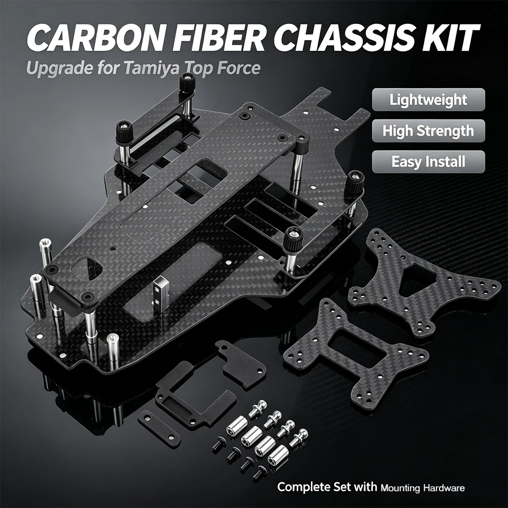 Carbon Fiber Main Chassis Frame Set Upgrade Kit For Tamiya Top Force/ Top Force EVO  1/10 RC 4WD Buggy Car Replacement Parts
