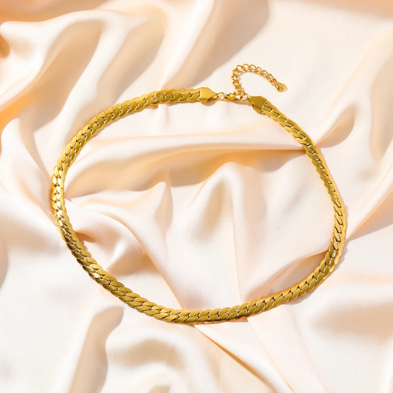 EILIECK 316L Stainless Steel Metal Gold Color Chain Necklace For Women Fashion New Neck Chain Waterproof Jewelry Lady Gift