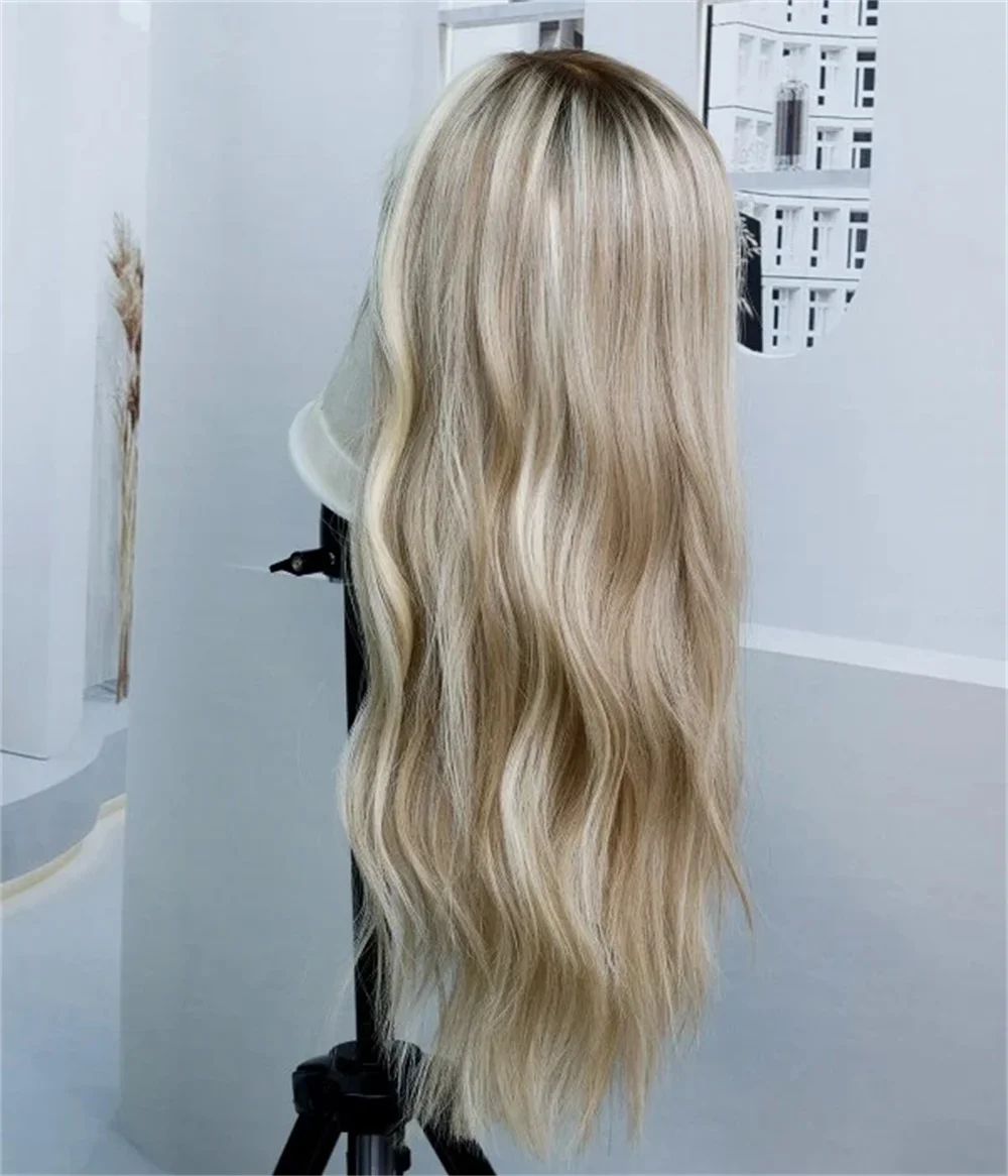 Long Wavy Ombre Synthetic Wigs Creamy Blonde Balayage Wig for Women Daily Cosplay Party Heat Resistant Lace Front Wig Wear&Go
