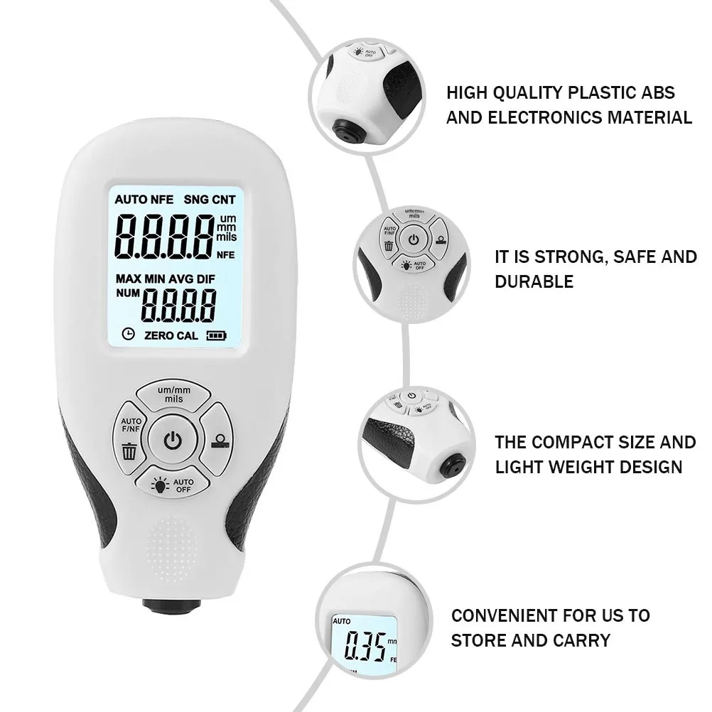 

Portable Digital Thickness Gauge for Car Paint Coating Non-Destructive Testing Compact Lightweight Auto Meter