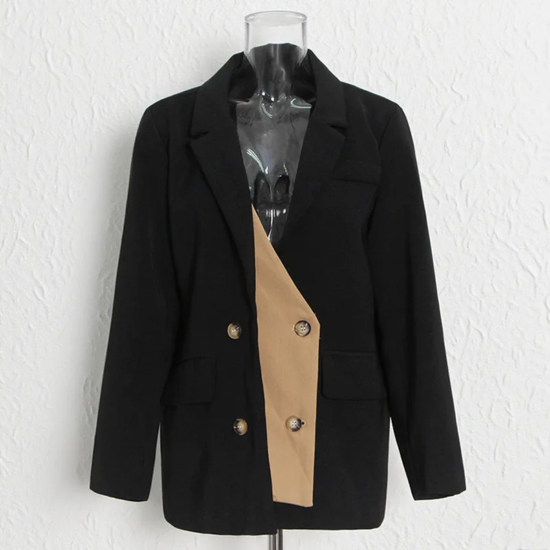 ZAMOR HIGH STREET Women's Faux Two-Piece Color Block Blazer 2026 New Commuter Style Long Sleeve High-End Suit Jacket
