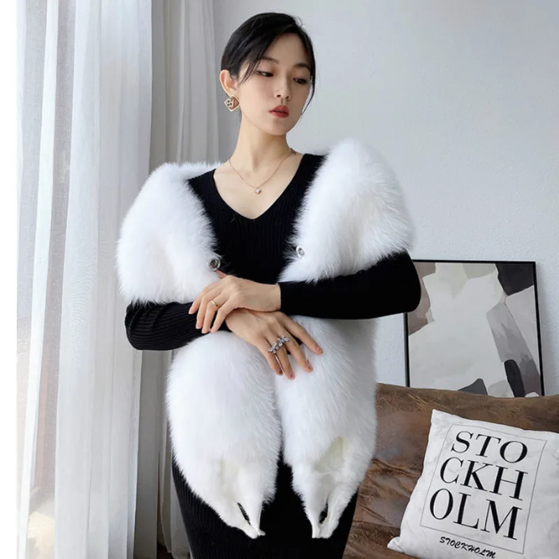 Real Fox Fur Scarf Shawl Full Fur Wedding Shawl Long Fox Fur Large Neck Scarf Winter Natural Warmth Fur Collar Female Fur Wraps