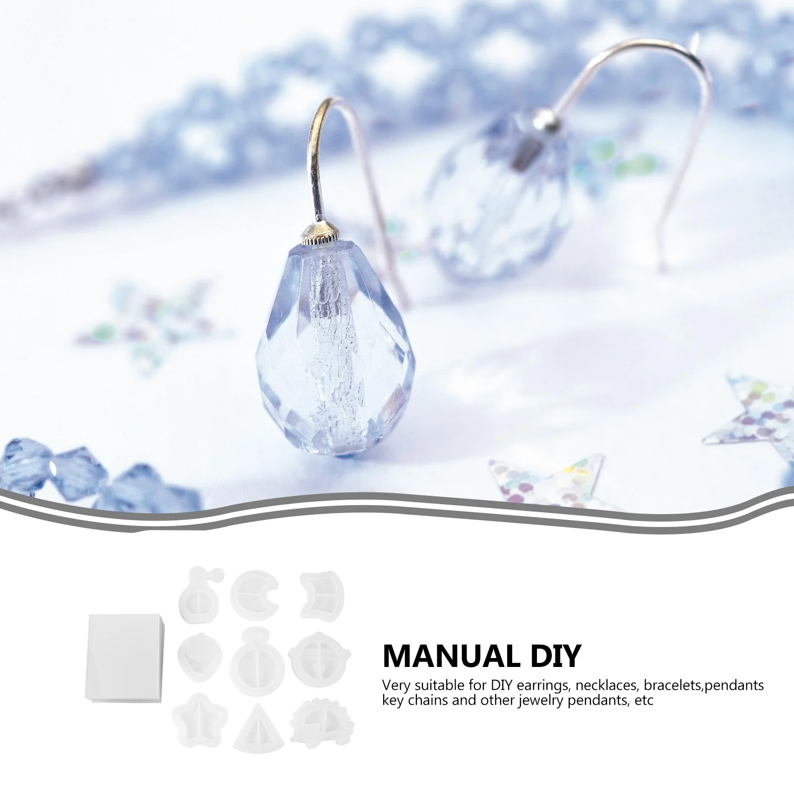 

9 шт. силиконовая форма для брелока для поделок из смолы-шейкера, набор кристаллических эпоксидных форм с уплотнительными пленками, многоразовые листы из ПВХ