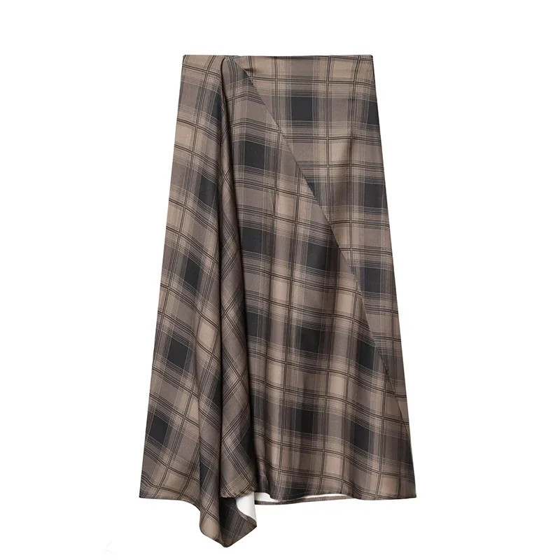FANAN Damenmode Karierter Plissierter Rock mit Seitenreißverschluss Vintage Hochgeschnittener Schicker Damenrock – Detail 8
