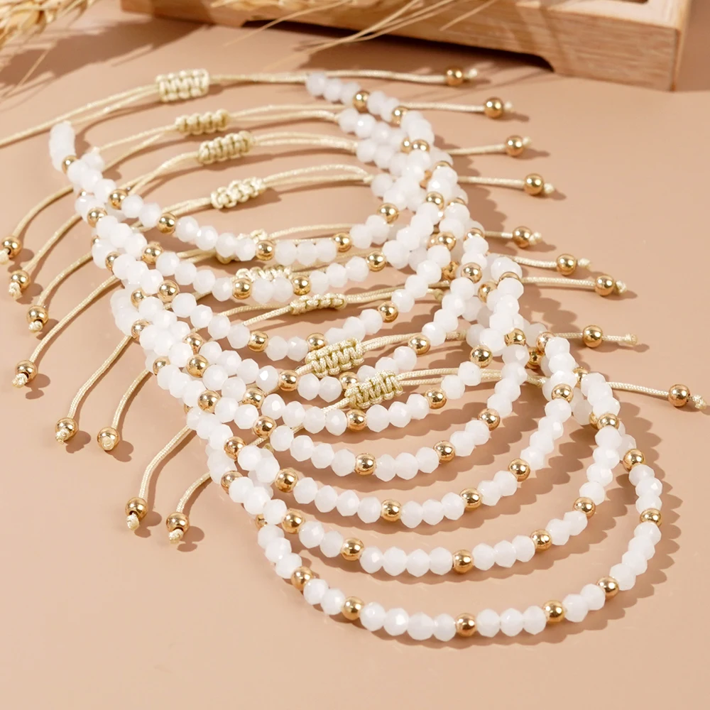 2/4/6/10pcs New In Summer Fashion Bracelet Crystal Gold Plated Bead Women Jewelry Handmade Friendship String Jewellery