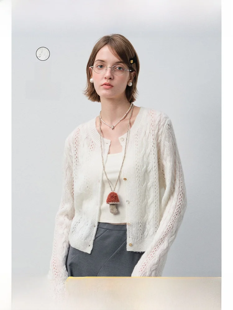 

plus Size Women's Short Knitted Open Cardigan Loose Base Layer Micro plus Size Top Spring Season Gentle Style Long Sleeve
