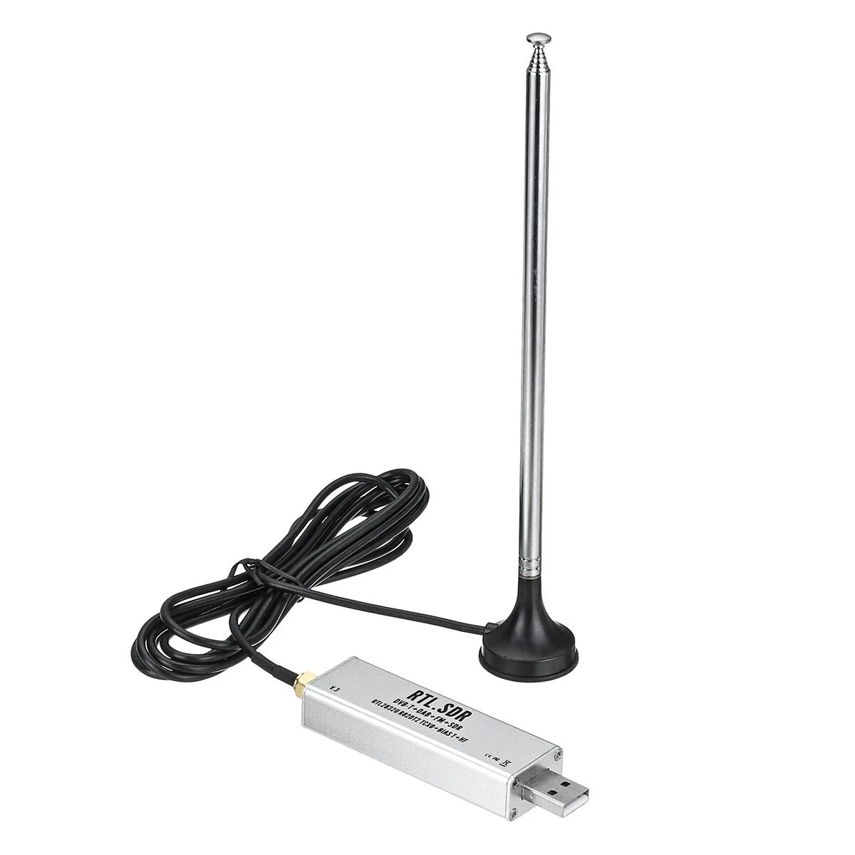 -SDR R820T2 V3 RTL2832U + Telescopic Antenna + Antenna Base