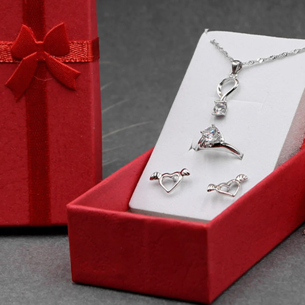 

10pcs Jewelry Box Bowknot Shape Necklace Storage Ring Display Organizer Home Shop Red Dustproof Scratch Resistant Fashionable