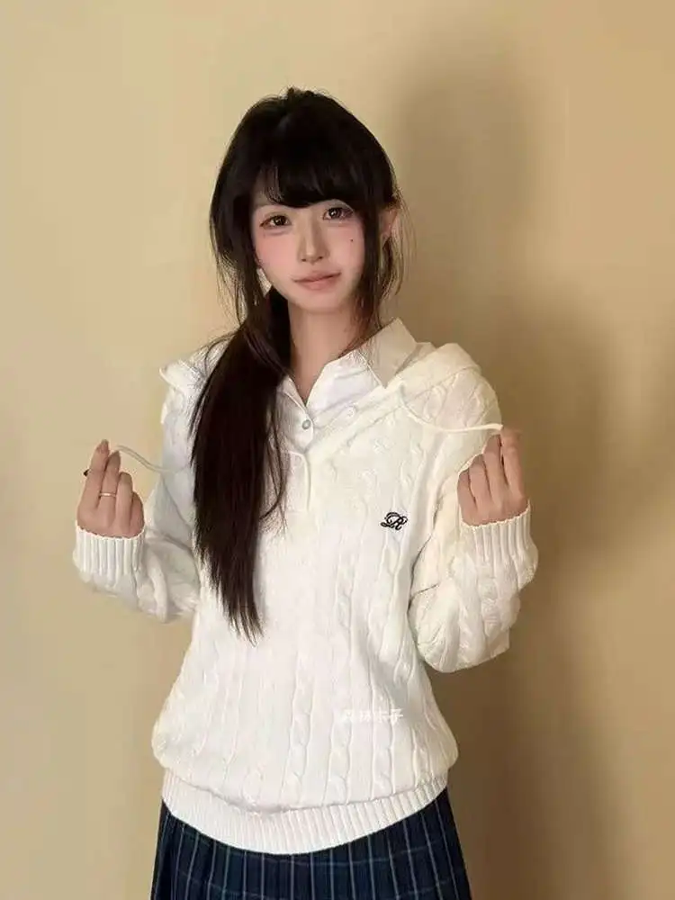 

Шикарная вязаная толстовка с капюшоном Long Sve, мягкий и удобный белый свитер из пряжи, осенняя модная верхняя одежда для колледжа