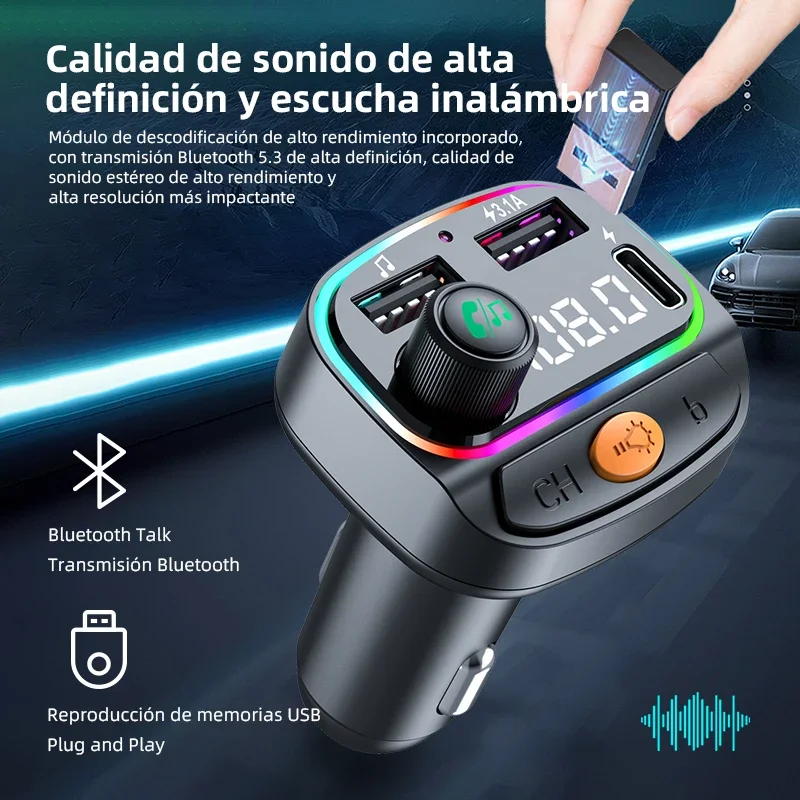 Автомобильный Bluetooth 5,3 FM-передатчик Беспроводной USB Mp3-плеер Громкая связь Аудиоприемник FM-модулятор Type-C 3.1A Адаптер быстрой зарядки Автомобильный Bluetooth 5,3 FM-передатчик Беспроводной USB Mp3-плеер Громкая связь Аудиоприемник FM-модулятор Type-C 3.1A Адаптер быстрой зарядки